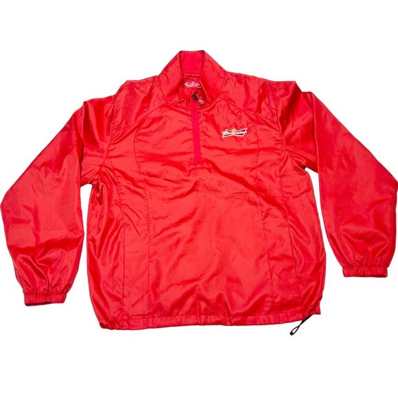 Budweiser Jacket Men Medium Red Quarter Zip Beer Budman Fleece Cold Gear - Picture 1 of 5